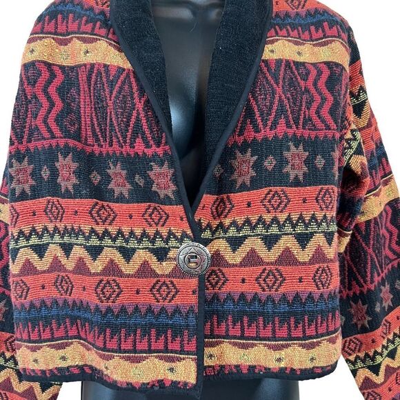 Vintage New Identity Southwest Cropped Gaucho Tapestry Blanket Jacket - Picture 2 of 10